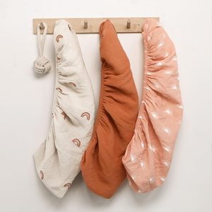 100% coton mousseline Premium bébé drap de berceau 2 pièces ensemble doux respirant <span class=keywords><strong>terre</strong></span> <span class=keywords><strong>cuite</strong></span> rose soleil arc-en-ciel imprimer literie pour bébé - Product Image 2