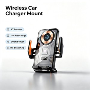 Accessoires de voiture certifiés Type C 90 °   Chargeur de voiture sans fil 15W à capteur infrarouge rotatif pour fixation sur grille d'aération avec lumière d'ambiance - Product Image 1