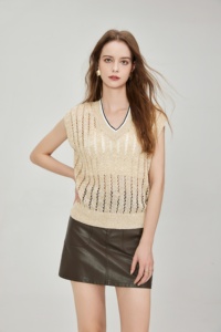 T-shirt da donna con scollo a V e paillettes bicolore a righe a righe con bordo a coste <span class=keywords><strong>maglia</strong></span> <span class=keywords><strong>maglia</strong></span> <span class=keywords><strong>maglia</strong></span> <span class=keywords><strong>maglia</strong></span> <span class=keywords><strong>maglia</strong></span> con paillettes - Product Image 4