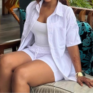 Ensemble chemise à manches courtes et short pour femme, boutonné, décontracté, tenue en 2 pièces, tendance - Product Image 2