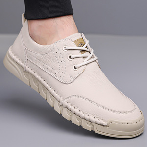 Mocasines Casuales de Cuero para Hombre, Cosidos a Mano, de Piel de Vaca, Tacón Bajo, Suela de Goma Transpirable, Zapatos de Ocio - Product Image 3