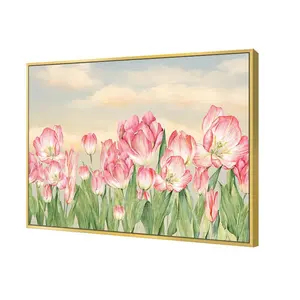 Art Classic Pink Tulip Flowers Canvas Posters Prints Personalized Home Bedroom Dining Room Wall Decor Framed