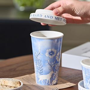 16oz Coffee Tumbler Blue and White <b>Ceramic</b> <b>Mug</b> Porcelain Tea Cup - Product Image 3