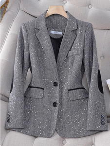 Women's Single Breasted Sparkle Suit Jacket with <strong>Elbow</strong> <strong>Patch</strong> V-Neck Professional Jacket <strong>Blazer</strong> for Manager Office - Product Image 1