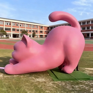 Escultura de arte en FRP de gran tamaño con diseño de gato de dibujos animados para decoración de césped en paisajes urbanos, zonas peatonales, plazas públicas, hoteles y complejos turísticos. - Product Image 1