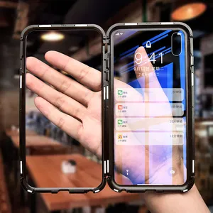 Capa de vidro com adsorção ultra magnética para iPhone Coque de luxo, capa de vidro com ímã de metal, mais novo, 2024