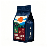 Sachets de café plats entièrement personnalisés avec impression d'illustrations sur mesure, dotés d'une valve et d'une fermeture éclair refermable, pour les marques de café de spécialité