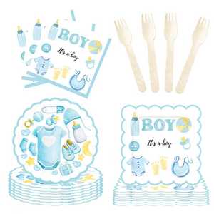DAMAI Baby Gender Reveal Party Supplies Team Boy Paper Plates Napkins <b>Disposable</b> Baby Shower <b>Tableware</b> Decorations for 8 Guests - Product Image 3