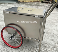 Chariot de vente ambulante en acier inoxydable à 2 roues pour glaces et bâtonnets glacés, chariot mobile pour la vente au détail