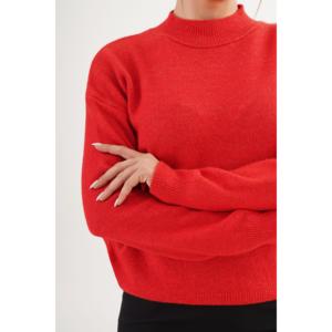 Suéter de Punto Rojo de Cuello Alto al por Mayor, Estilo Coreano Informal y Moderno, Largo, con Logotipo Frontal, Tejido a Crochet, Estampado Otoñal - Product Image 2