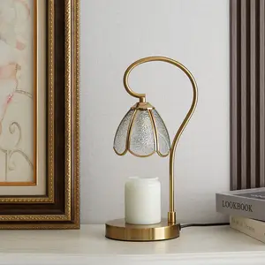 Lampe chauffante en verre doré pour bougie Chauffe-bougie électrique à intensité variable Petit grand pot Bougeoirs parfumés Chauffe-cire pour fondre