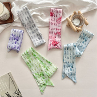 Nouveau Foulard Fin Imprimé Calligraphie Chinoise, Long Ruban Rétro Chinois pour Femme, Décoration Hanfu Cheongsam, Attache Cheveux, Sangle de Sac