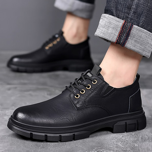 Zapatos Casuales de Cuero para Hombre, Punta Redonda, Cordones, Suela de Goma, Cómodos para Conducir en Todas las Estaciones - Product Image 4