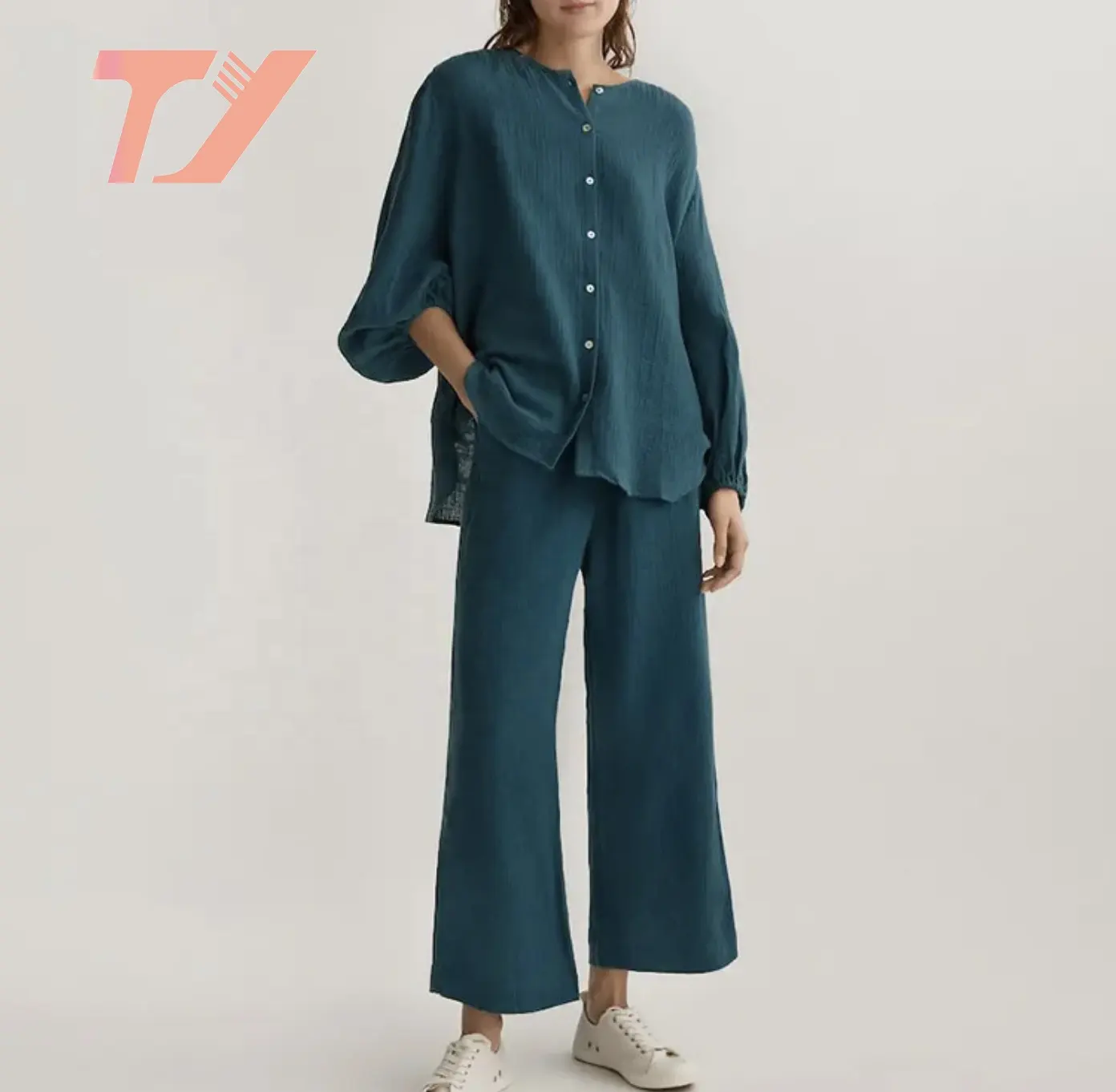 Winter Casual Female Sleepwear Women's Home Clothes Pajamas Loose Trouser Suits Cotton Long Sleeve Piece Sets