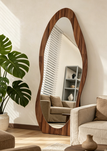 Heavenly Mirror Irregular Framed Acrylic Floor Standing Portable Stand Mirror Wooden Frame Retro Bedroom <b>Dressing</b> Table Decor - Product Image 3