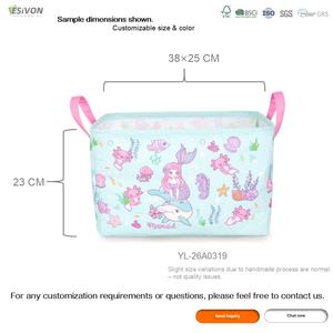 Cesta <span class=keywords><strong>de</strong></span> Almacenamiento con Estampado <span class=keywords><strong>de</strong></span> Sirena, Azul Claro, <span class=keywords><strong>de</strong></span> Algodón y Lino, Plegable, con Asas Rosas, para Organizar la Habitación <span class=keywords><strong>de</strong></span> <span class=keywords><strong>Niñas</strong></span>, Venta al Por Mayor, Personalizable - Product Image 3