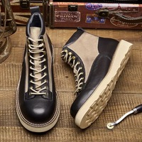 Bottes de travail pour hommes 2027, style rétro, en cuir véritable, respirantes, patchwork, semelle compensée antidérapante, mode outdoor