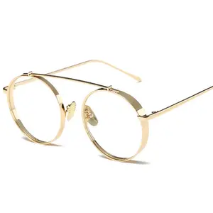 라운드 안경 남성 여성 두꺼운 안경 프레임 남자 골드 실버 안경 광학 투명 렌즈 얼간이 안경