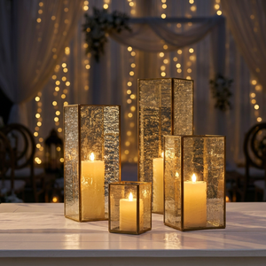 Manufacturers Brass Framed Mercury Glass Hurricane Candle Holders for Home & Weddings Decoration - Product Image 2