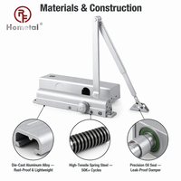 Cierrapuertas Ajustable de Aluminio, Hidráulico, Automático, con Resorte, Brazo Superior para Puertas Interiores de Madera y Metal, Comerciales, OEM