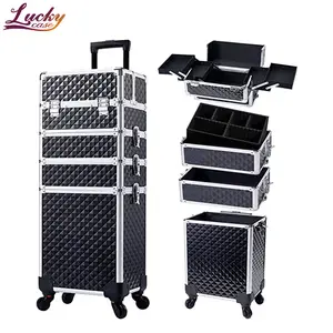 Professional Makeup Artist Rolling Train Case Multi-functional Cosmetic Train Case Large Trolley Storage Case with Compartments
