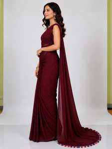<b>Maroon</b> Striped Cotton <b>Saree</b> Fashionable Women's Premium Cotton <b>Saree</b> Soft Fabric Traditional Indian Ethnic Wear for Office Daily - Product Image 2