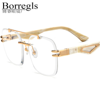Monture de lunettes Borregls en corne de buffle pour hommes, marque de luxe, sans monture, grandes lunettes surdimensionnées, lunettes optiques pour femmes 0042