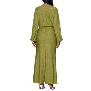 Abito Lungo da Donna con Glitter e Arricciature - <span class=keywords><strong>Vestito</strong></span> Formale a <span class=keywords><strong>Maniche</strong></span> <span class=keywords><strong>Lunghe</strong></span> alla Moda - Product Image 6