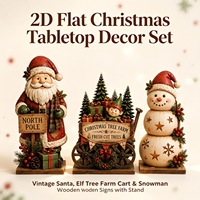 Décoration de Noël en bois : Père Noël, Bonhomme de neige, Elfe, Chariot – Ensemble de 3 ornements de table en buis, style rétro, pour la maison et les fêtes – Vente en gros