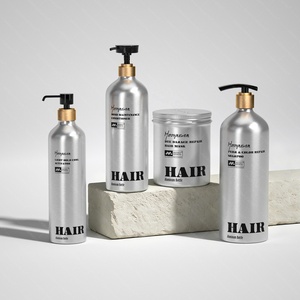 Pot en aluminium premium pour soins capillaires, forme ronde à épaule inclinée, argenté, en matériaux recyclés, avec pompe à lotion filetée - Product Image 1