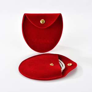 GLAMPKG Custom Printed LOGO Thickened Double-Sided Gold Button Velvet Ring Oval Pouch Velvet Jewelry Pouch Packaging Bag - Product Image 4