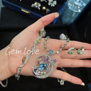 Lüks kadın özel kolye ile 6.59CT safir elmas 18K/14K sarı altın küba zincir ve kolye hediyeler için tasarımlar - Product Image 1