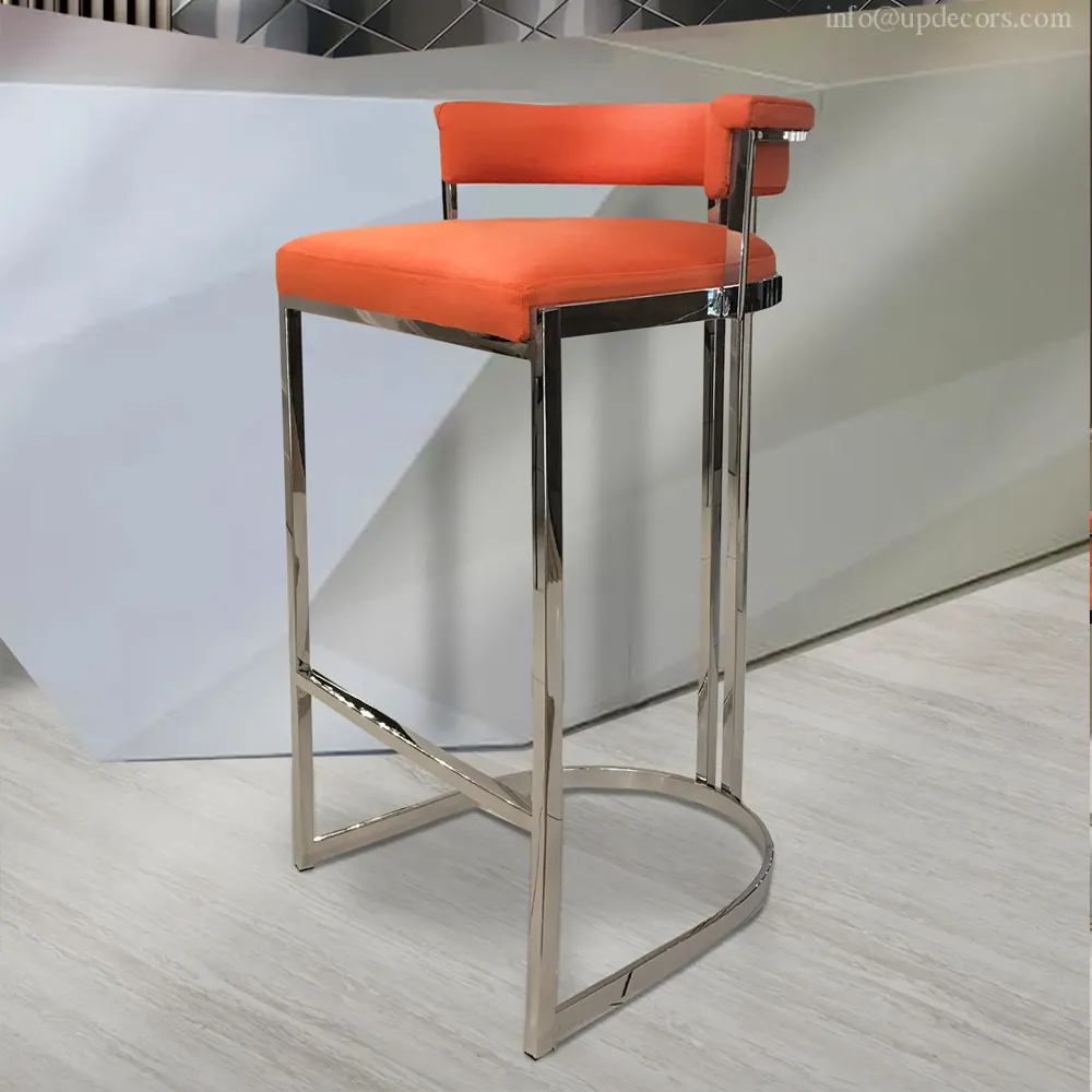 थोक मूल्य बार कुर्सी उच्च गुणवत्ता लक्जरी आधुनिक विंटेज डिजाइन चांदी के रंग धातु पैर उच्च बार मल कुर्सी के लिए बार दुकान