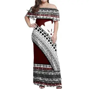 Gaun pantai wanita ukuran Plus, gaun pantai wanita elegan warna merah putih, gaun mewah motif Tribal Fiji dengan ukuran ekstra besar musim semi untuk wanita