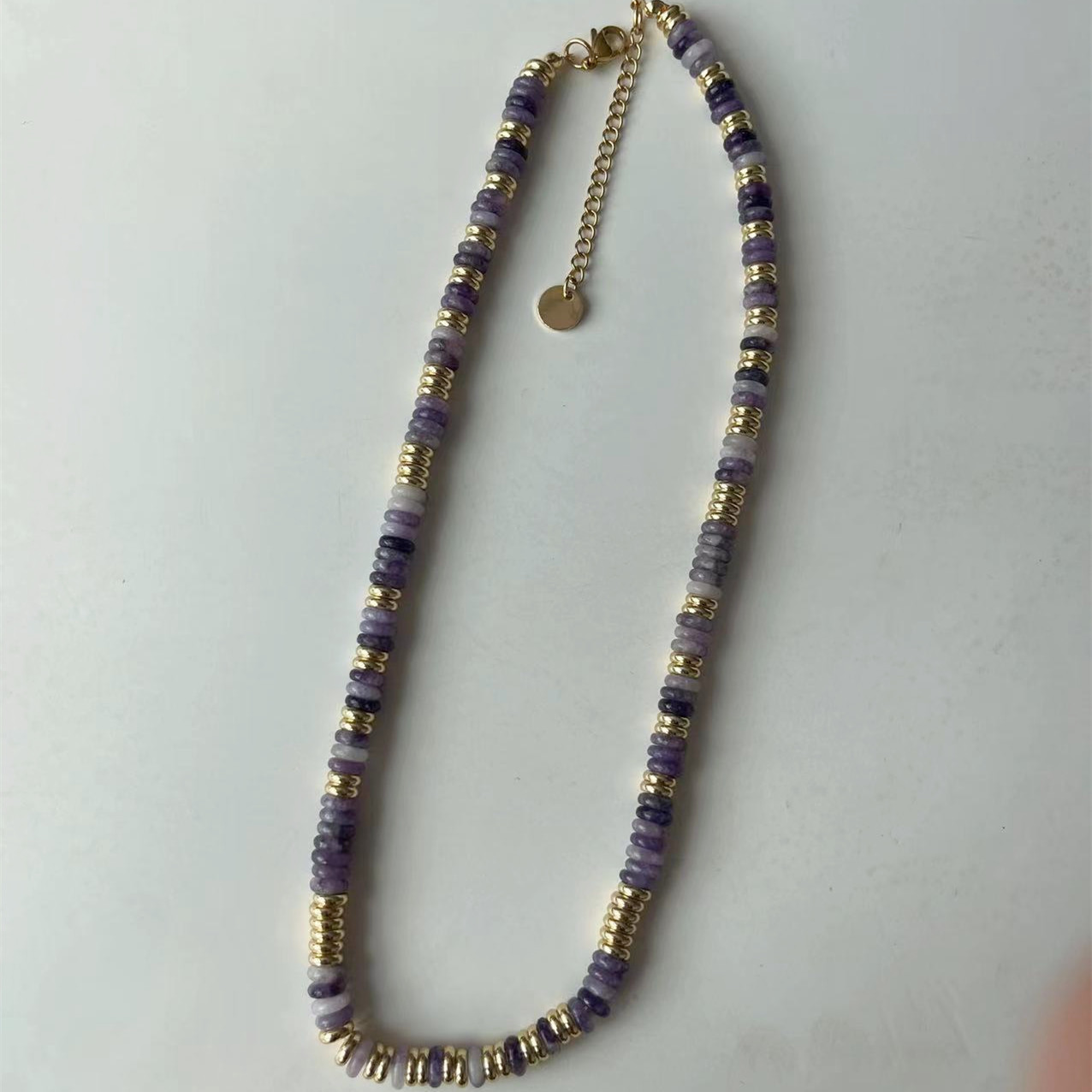 7    Amethyst Stone Flying Saucer Necklace