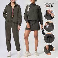 Conjunto Deportivo de 2 Piezas para Mujer, Chaqueta con Cierre y Bolsillos Tejidos, Pantalones Cortos Ligeros de Secado Rápido para Ciclismo y Running al Aire Libre