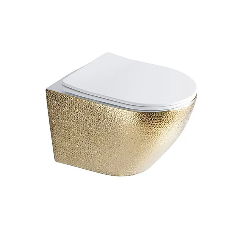 Inodoro chapado en oro de lujo, de cerámica, color dorado, montado en la pared, cuenco de baño