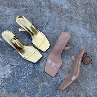 Mules à talons hauts à lanières style français pour femme, été 2026, couleur unie, bout carré transparent, rehaussantes, pour l'extérieur