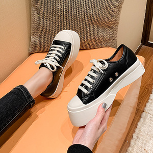 Scarpe Casual in Pelle con Suola Spessa Primavera-Autunno, Scarpe Bianche alla Moda con Tacco Medio per Donna - Product Image 5