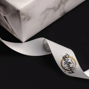 Ruban en satin gros-grain noir recyclé personnalisé de 1-1/2 po avec impression feuille d'or, simple face, motif anniversaire, pour emballage cadeau - Product Image 5