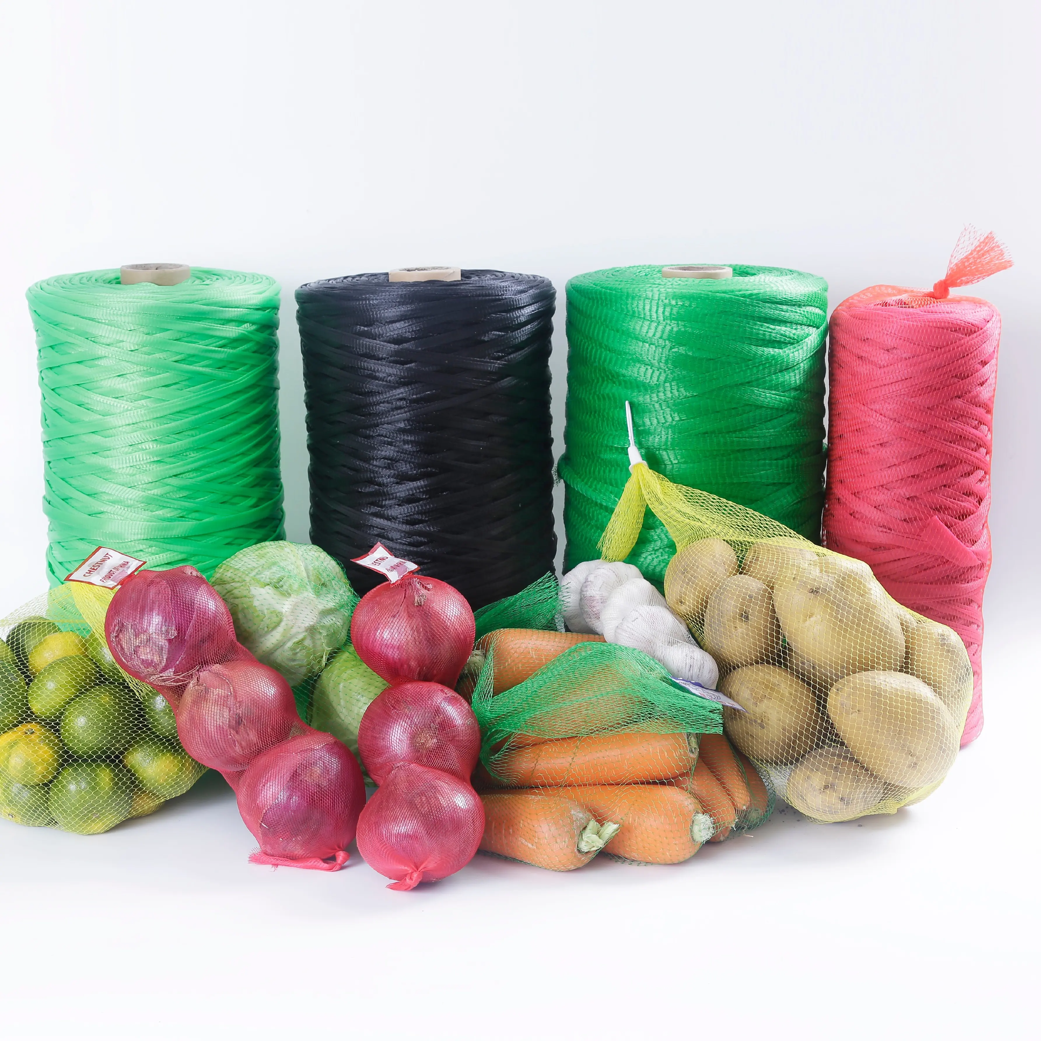 उच्च गुणवत्ता वाले प्लास्टिक Extruded ट्यूब ट्यूबलर लोचदार मेष नेट आस्तीन ताजा सब्जी के लिए पैकेजिंग बैग अदरक लहसुन फल