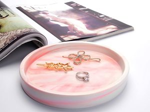 حجر الملمس الوردي الرخام الاكريليك خاتم من السيراميك حامل مجوهرات طبق علبة العطور الزخرفية مضمد المنظم ماكياج صينية - Product Image 4