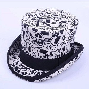 Ready to Ship Wholesale <strong>Mad</strong> <strong>Hatter</strong> Magic Topper <strong>Hats</strong> Wool Felt White Top <strong>Hat</strong> With Polka Dot/skull Printed - Product Image 6