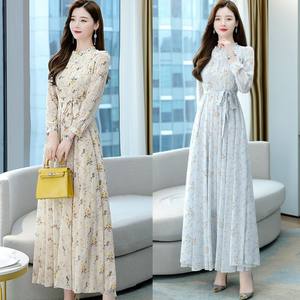 2025 vestido modesto de gasa Premium para mujer moda china con diseño de lazo en la cintura estampado de flores sólidas <span class=keywords><strong>abaya</strong></span> musulmana de Malasia - Product Image 6
