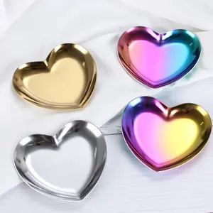 Ins Popular Rose Gold Colorful Metal Stainless Steel Plate Mini Heart Shaped Jewelry Packaging Trays