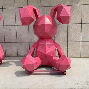 Large Geometric Animal Fiberglass Resin Hand-painted Abstract Rabbit Sculptures Outdoor Modern Garden Decor