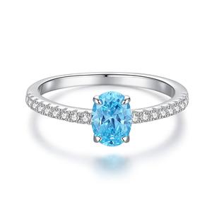 Luxurious Exquisite Blue Zircon Gemstone <b>Ring</b> Rhodium Plated <b>925</b> Sterling <b>Silver</b> Prong Setting GTC Certified for Party - Product Image 3