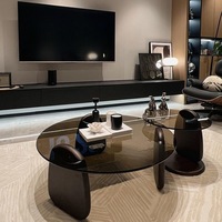 Ensemble de table basse ronde en verre moderne, adapté au salon et à la chambre à coucher, verre trempé avec base en bois