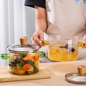 Ciotola per noodles istantanei in vetro borosilicato resistente al calore, pentola per stufati riscaldabile con coperchio, pentola per zuppa in vetro colorato con doppio manico. - Product Image 2