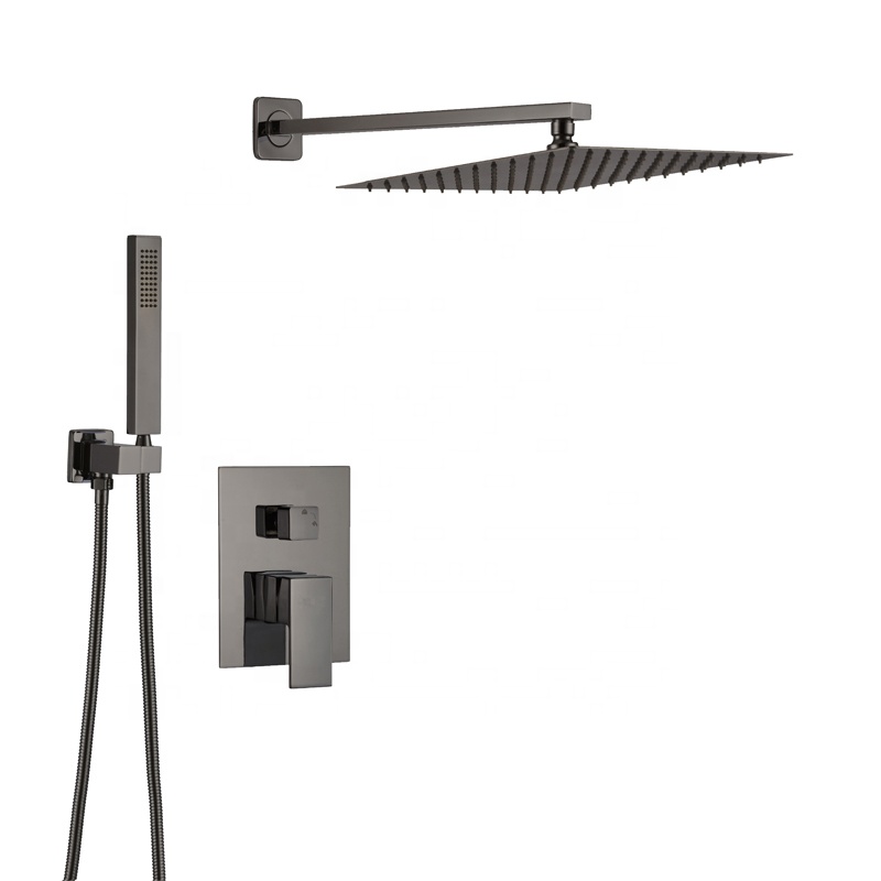 Square Wall Mount Bathtub Faucet Swivel Spout Tub Filler Faucet with Hand Sprayer Single Handle Solid Brass Brushed Gold